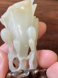 A Chinese white jade 'magnolia' carving, Qing
