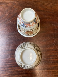 A Chinese Imari-style double-walled reticulated cup and a grisaille and gilt cup, Kangxi/Qianlong