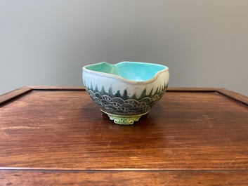 A Chinese famille verte 'waves' bowl, Daoguang seal mark, 19th C.