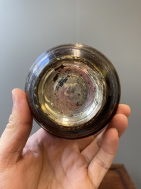 Two Chinese lac-burgaut&eacute; bowls with silvered interiors, Kangxi