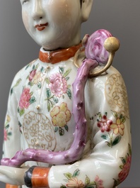 Een grote Chinese famille rose figuur met beweegbaar hoofd, 19/20e eeuw