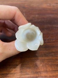 A Chinese white jade 'magnolia' carving, Qing