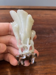 A Chinese white jade 'magnolia' carving, Qing