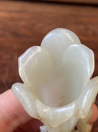 A Chinese white jade 'magnolia' carving, Qing
