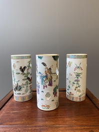 Three Chinese reticulated famille rose hat stands, 19th C