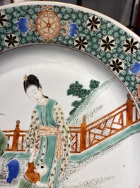 Une paire de plats et une assiette en porcelaine de Chine famille verte, Kangxi