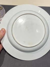 A pair of fine Chinese famille rose plates with a lady and two boys, Yongzheng