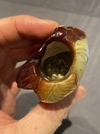 A small Chinese white and russet jade 'cabbage' vase, 19th C.
