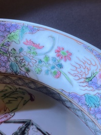 A pair of fine Chinese famille rose plates with a lady and two boys, Yongzheng