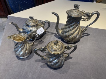 A Chinese four-piece silver tea set, Jiu Jiang Qing He Huan 九江 慶和 煥 mark, 19th C.