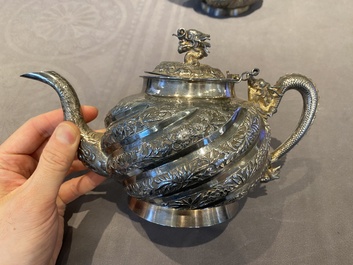 A Chinese four-piece silver tea set, Jiu Jiang Qing He Huan 九江 慶和 煥 mark, 19th C.