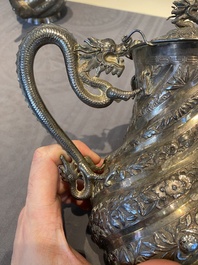A Chinese four-piece silver tea set, Jiu Jiang Qing He Huan 九江 慶和 煥 mark, 19th C.