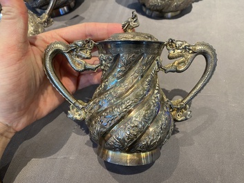 A Chinese four-piece silver tea set, Jiu Jiang Qing He Huan 九江 慶和 煥 mark, 19th C.