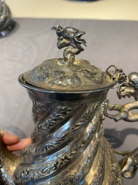 A Chinese four-piece silver tea set, Jiu Jiang Qing He Huan 九江 慶和 煥 mark, 19th C.