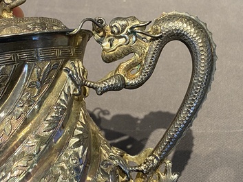 A Chinese four-piece silver tea set, Jiu Jiang Qing He Huan 九江 慶和 煥 mark, 19th C.