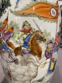 Paire de vases en porcelaine de Chine famille rose &agrave; d&eacute;cor de l'histoire de Hua Mulan, marque de Jingdezhen, R&eacute;volution Culturelle