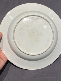 A pair of fine Chinese famille rose plates with a lady and two boys, Yongzheng