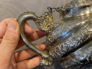 A Chinese four-piece silver tea set, Jiu Jiang Qing He Huan 九江 慶和 煥 mark, 19th C.