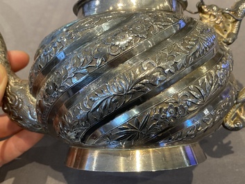 A Chinese four-piece silver tea set, Jiu Jiang Qing He Huan 九江 慶和 煥 mark, 19th C.