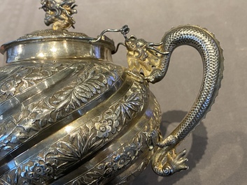 A Chinese four-piece silver tea set, Jiu Jiang Qing He Huan 九江 慶和 煥 mark, 19th C.