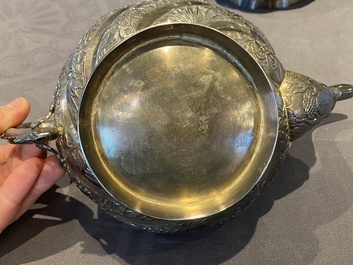 A Chinese four-piece silver tea set, Jiu Jiang Qing He Huan 九江 慶和 煥 mark, 19th C.