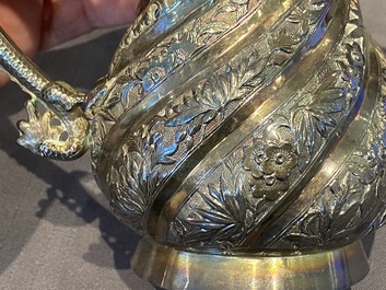 A Chinese four-piece silver tea set, Jiu Jiang Qing He Huan 九江 慶和 煥 mark, 19th C.