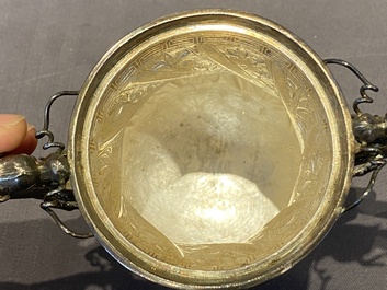 A Chinese four-piece silver tea set, Jiu Jiang Qing He Huan 九江 慶和 煥 mark, 19th C.