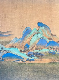 Ecole chinoise: 'Paysage montagneux', encre et couleurs sur soie, Qing
