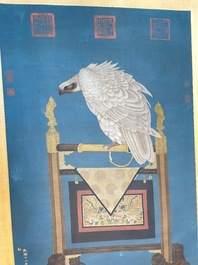 Suiveur de Giuseppe Castiglione 郎世寧 (1688-1766): 'Aigle', encre et couleurs sur papier, dat&eacute; 1747