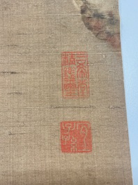 Chinese school: 'Two antiquities', ink and colours on silk, Qianlong seal mark, 19th C.