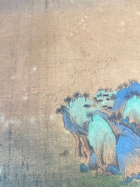 Ecole chinoise: 'Paysage montagneux', encre et couleurs sur soie, Qing
