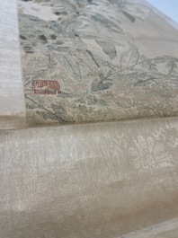 Yu Li 李钰( 1862-1922): Three scrolls with rocks and flowers, ink and colours on silk, dated 1906