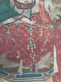 Ecole chinoise: 'Samanthabadra sur l'&eacute;l&eacute;phant &agrave; six d&eacute;fenses', encre et couleurs sur soie, 17/18&egrave;me