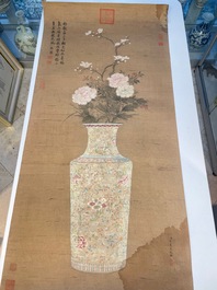 Chinese school: 'Two antiquities', ink and colours on silk, Qianlong seal mark, 19th C.