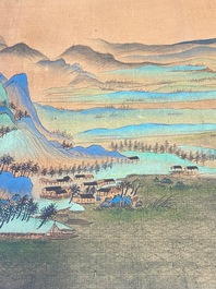 Ecole chinoise: 'Paysage montagneux', encre et couleurs sur soie, Qing