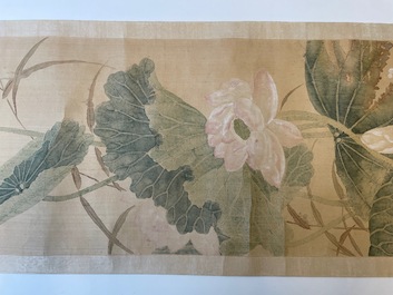 Yu Li 李钰( 1862-1922): Three scrolls with rocks and flowers, ink and colours on silk, dated 1906