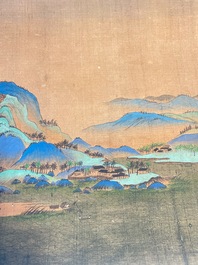 Ecole chinoise: 'Paysage montagneux', encre et couleurs sur soie, Qing