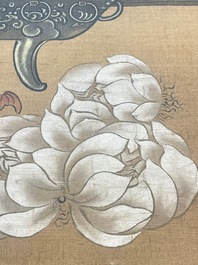 Chinese school: 'Two antiquities', ink and colours on silk, Qianlong seal mark, 19th C.