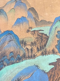 Ecole chinoise: 'Paysage montagneux', encre et couleurs sur soie, Qing