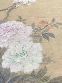 Chinese school: 'Two antiquities', ink and colours on silk, Qianlong seal mark, 19th C.