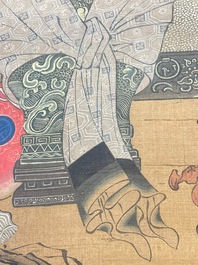 Chinese school: 'Two antiquities', ink and colours on silk, Qianlong seal mark, 19th C.