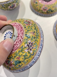 A pair of Chinese Canton enamel bowls and covers, Qianlong