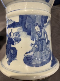 A Chinese blue and white 'gu' vase with figurative design, probably Kangxi