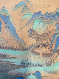 Ecole chinoise: 'Paysage montagneux', encre et couleurs sur soie, Qing
