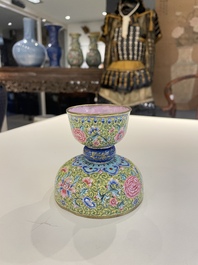 A rare Chinese yellow-ground Canton enamel spittoon, Qianlong