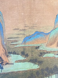 Ecole chinoise: 'Paysage montagneux', encre et couleurs sur soie, Qing