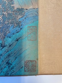 Xu Yang 徐揚 (1712-1777) et Wu Hufan 吳湖帆 (1894-1968): 'Paysage montagneux', dat&eacute; 1755, avec calligraphie post&eacute;rieure, encre et couleurs sur soie