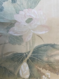 Yu Li 李钰( 1862-1922): Three scrolls with rocks and flowers, ink and colours on silk, dated 1906