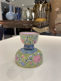 A rare Chinese yellow-ground Canton enamel spittoon, Qianlong