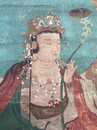 Ecole chinoise: 'Samanthabadra sur l'&eacute;l&eacute;phant &agrave; six d&eacute;fenses', encre et couleurs sur soie, 17/18&egrave;me
